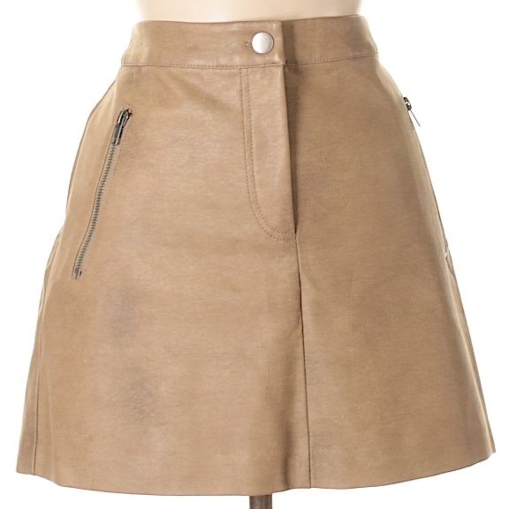 NWT J.O.A. Tan Vegan Leather Skirt A-line